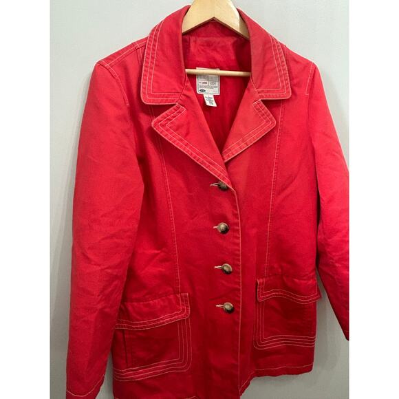 Old Navy Utility Chore Jacket Coat Red Contrast Stitch Workwear Y2K Size Large - Picture 6 of 7